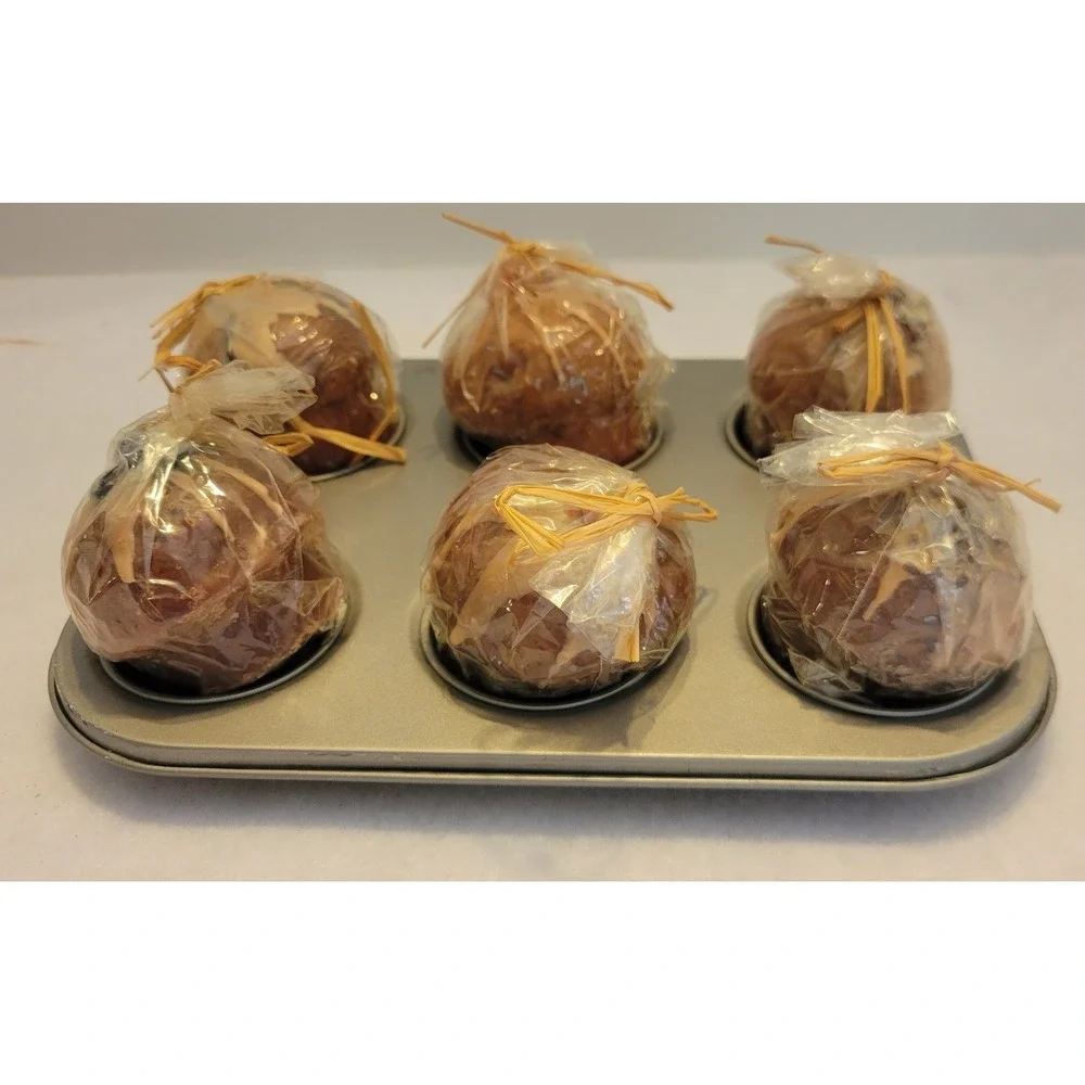 VTG Faux Muffin 6 Candle Set Mini Baking Pan Rustic‎ Cottagecore Farmhouse Decor